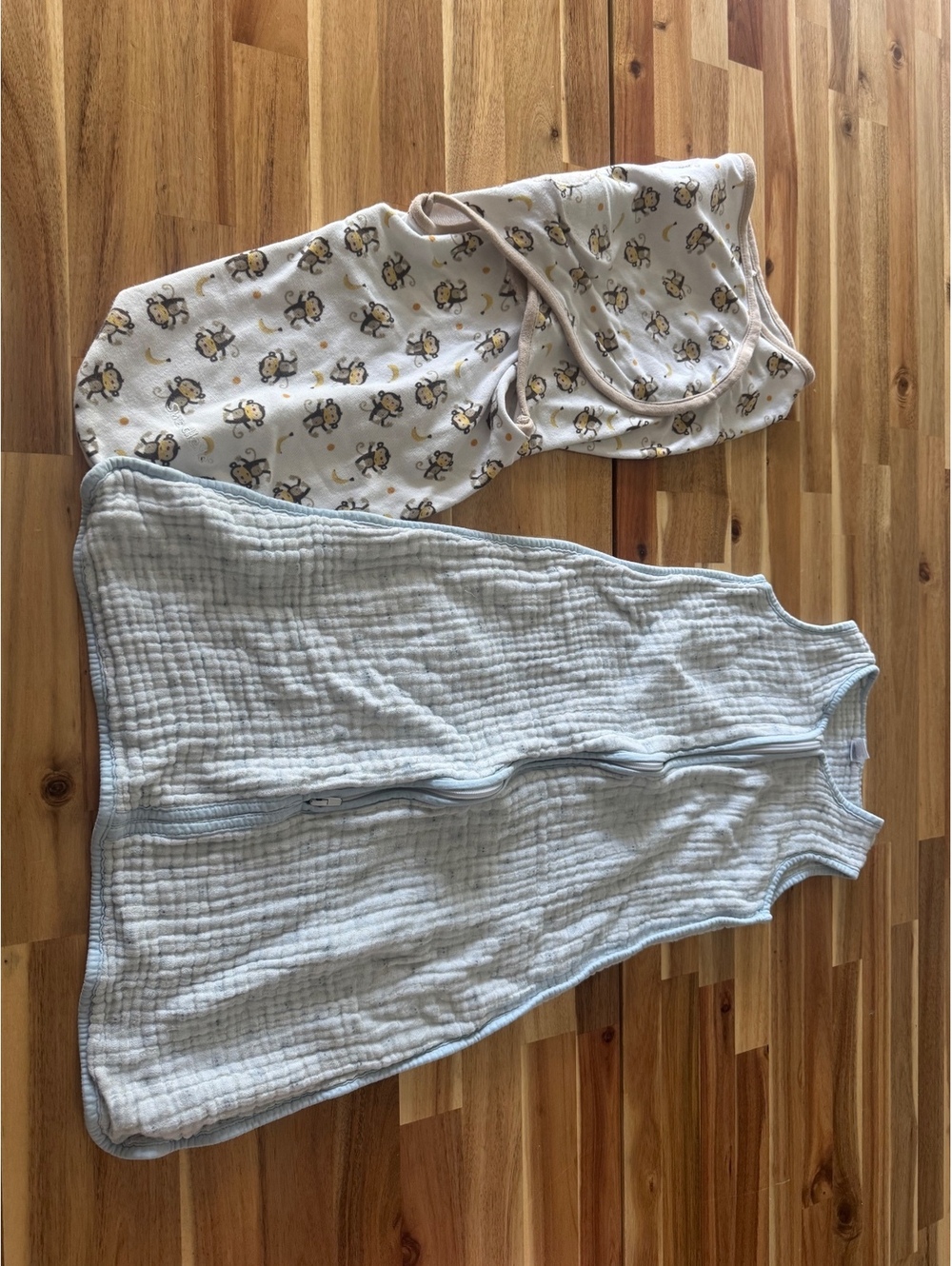 2pc Baby Sleep Sack Swaddle Bundle Size Large Summer Infant Monkey Blue Sleeper